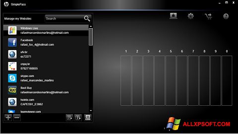 Снимак заслона HP SimplePass Windows XP