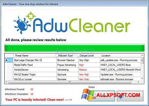 Снимак заслона AdwCleaner Windows XP