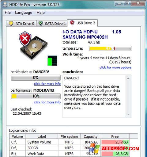 Снимак заслона HDDlife Windows XP