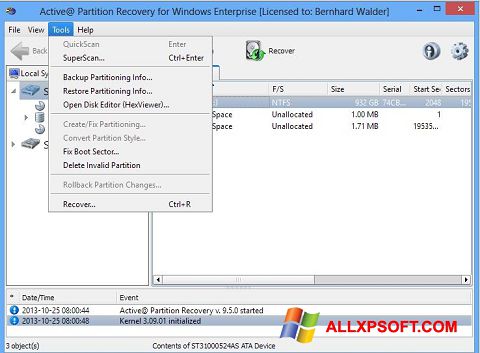 Снимак заслона Active Partition Recovery Windows XP
