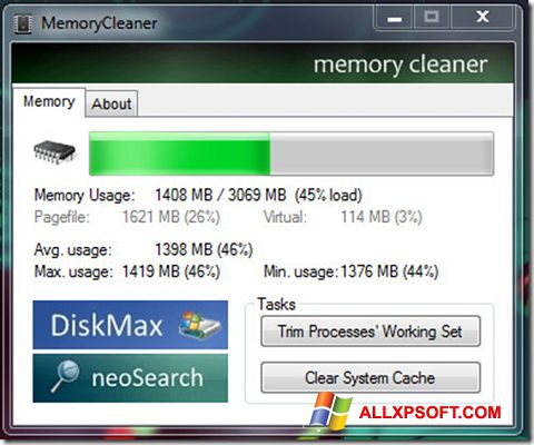 Снимак заслона Memory Cleaner Windows XP