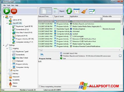 Снимак заслона Keylogger Windows XP