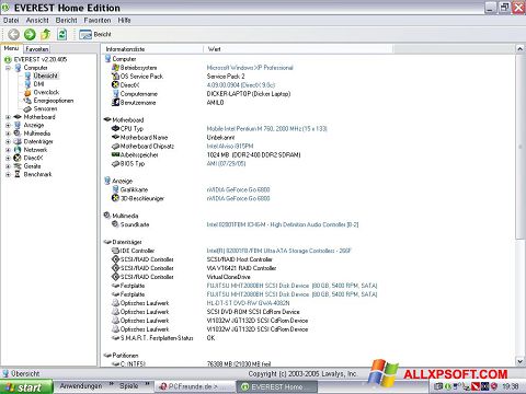 Снимак заслона EVEREST Home Edition Windows XP