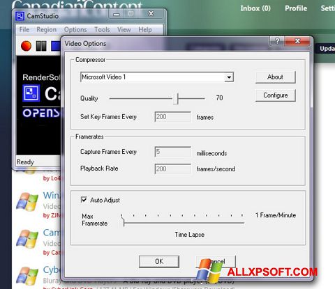 Снимак заслона CamStudio Windows XP