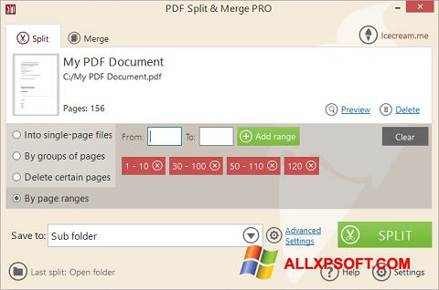 Снимак заслона PDF Split and Merge Windows XP