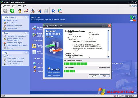 Снимак заслона Acronis True Image Windows XP