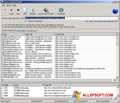 Снимак заслона eMail Extractor Windows XP