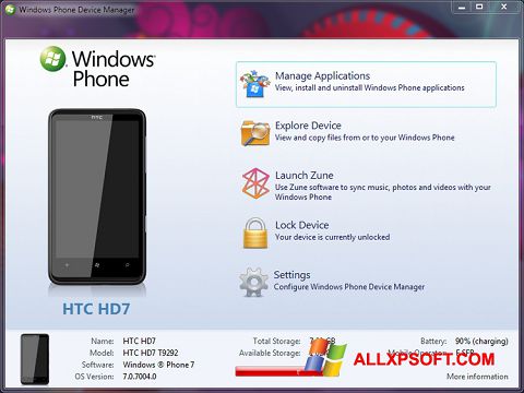 Снимак заслона Windows Phone Device Manager Windows XP
