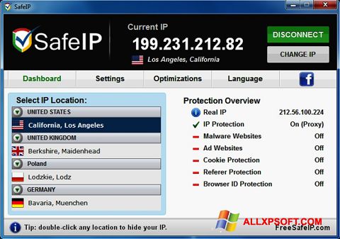 Снимак заслона SafeIP Windows XP