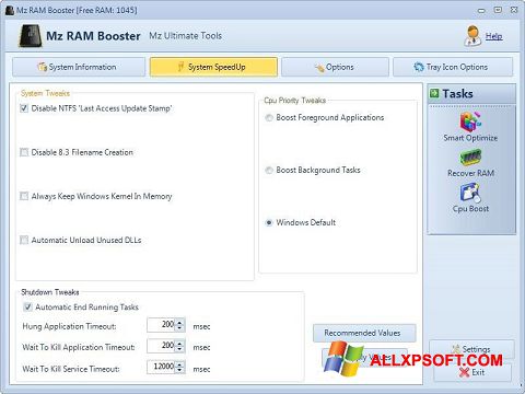 Снимак заслона Mz RAM Booster Windows XP