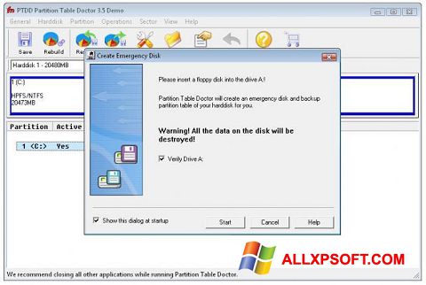 Снимак заслона Partition Table Doctor Windows XP