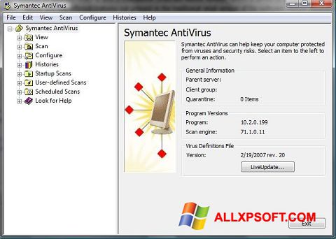 Снимак заслона Symantec Antivirus Windows XP