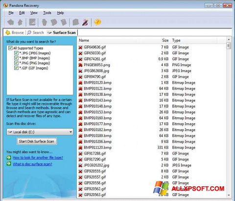 Снимак заслона Pandora Recovery Windows XP
