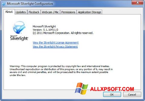 Снимак заслона Microsoft Silverlight Windows XP