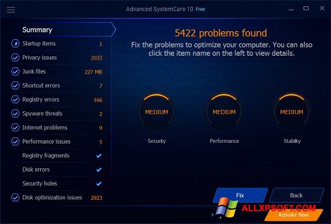 Снимак заслона Advanced SystemCare Free Windows XP