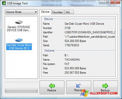 Снимак заслона USB Image Tool Windows XP