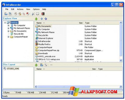 Снимак заслона InfraRecorder Windows XP