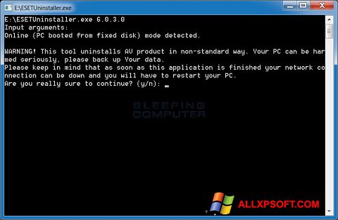 Снимак заслона ESET Uninstaller Windows XP