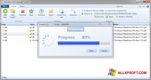 Снимак заслона PDF Unlocker Windows XP