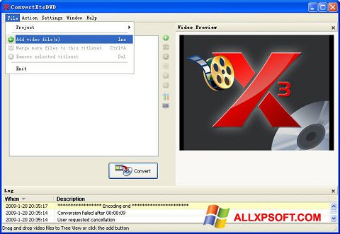 Снимак заслона ConvertXToDVD Windows XP