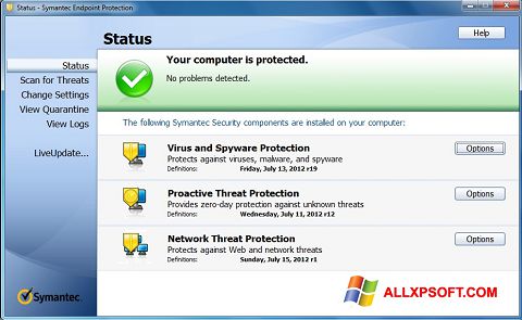 Снимак заслона Symantec Endpoint Protection Windows XP