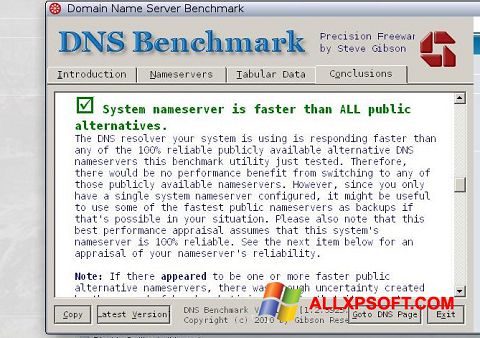 Снимак заслона DNS Benchmark Windows XP