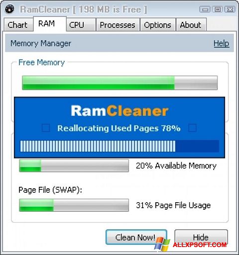Снимак заслона RamCleaner Windows XP
