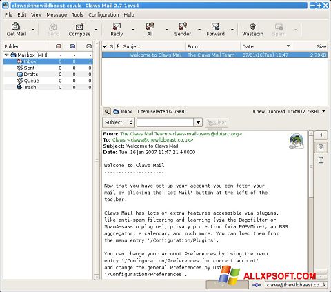 Снимак заслона Claws Mail Windows XP