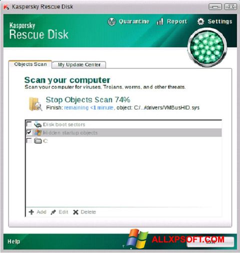 Снимак заслона Kaspersky Rescue Disk Windows XP