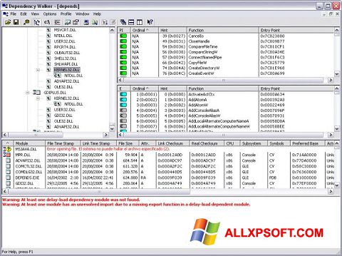 Снимак заслона Dependency Walker Windows XP