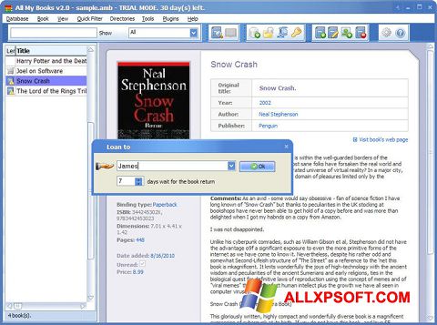 Снимак заслона All My Books Windows XP