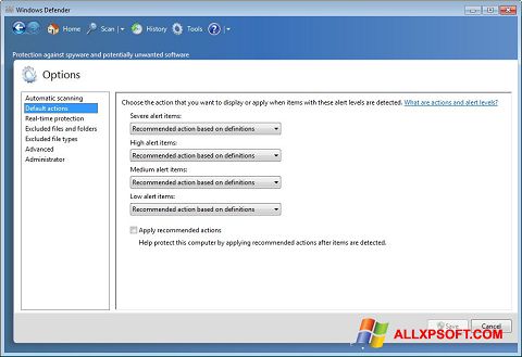 Снимак заслона Windows Defender Windows XP