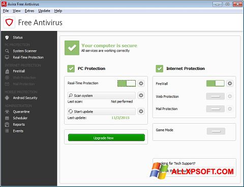 Снимак заслона Avira Free Antivirus Windows XP
