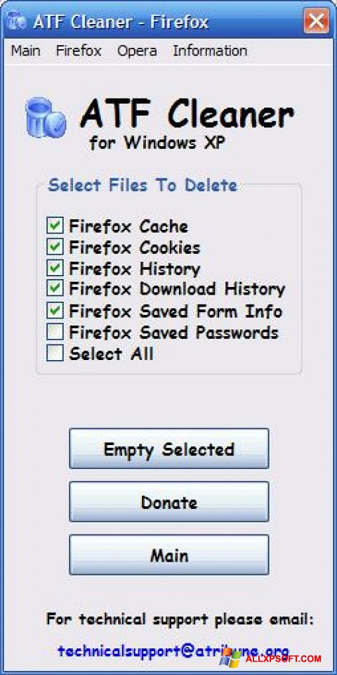 Снимак заслона ATF Cleaner Windows XP