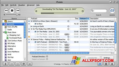 Снимак заслона iTunes Windows XP