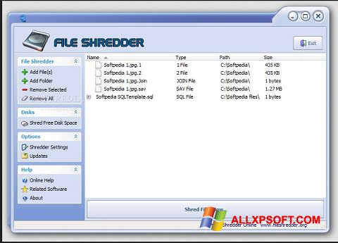 Снимак заслона File Shredder Windows XP