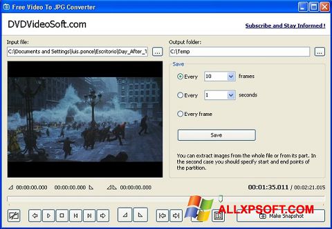 Снимак заслона Free Video to JPG Converter Windows XP