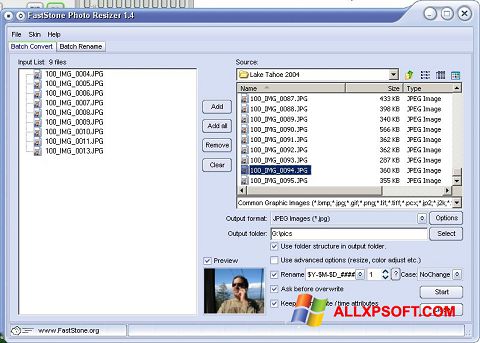 Снимак заслона FastStone Photo Resizer Windows XP