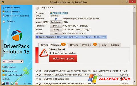 Снимак заслона DriverPack Solution Online Windows XP