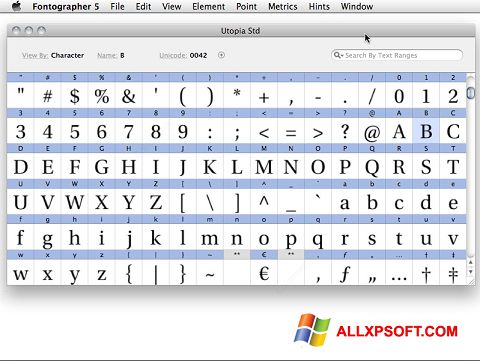 Снимак заслона Fontographer Windows XP