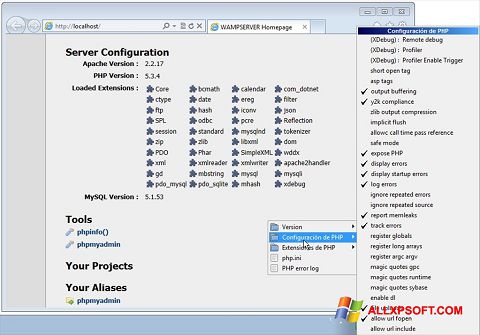 Снимак заслона WampServer Windows XP