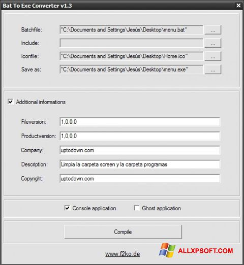 Снимак заслона Bat To Exe Converter Windows XP