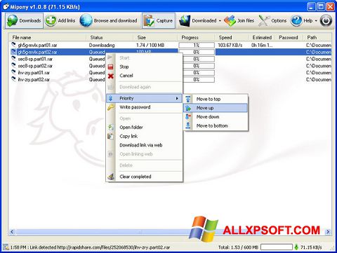 Снимак заслона Mipony Windows XP