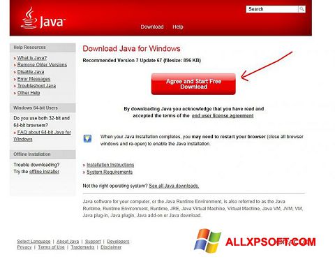 Снимак заслона Java Windows XP