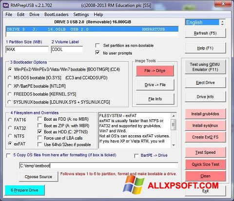Снимак заслона RMPrepUSB Windows XP