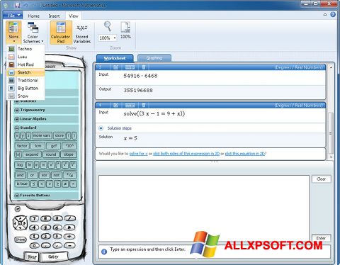 Снимак заслона Microsoft Mathematics Windows XP