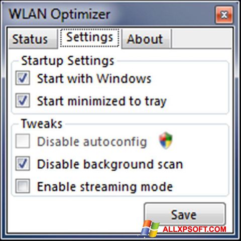 Снимак заслона WLAN Optimizer Windows XP
